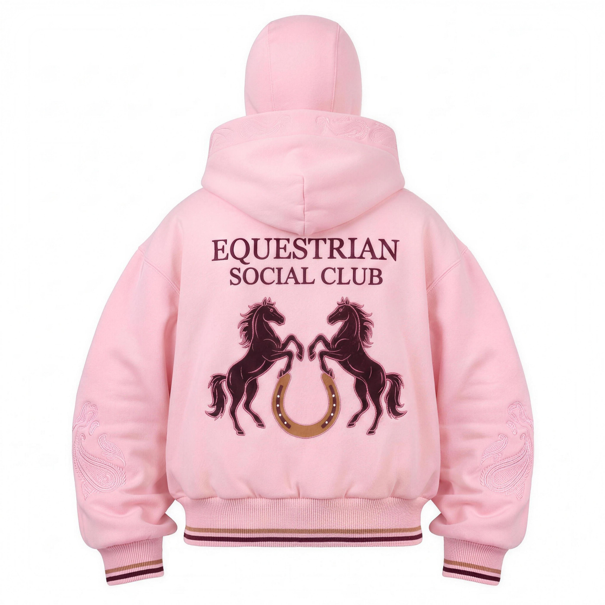 Baby Pink - Equestrian Social Club balaclava zip hoodie, back view