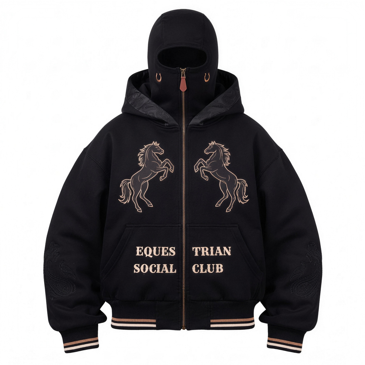 Black - Equestrian Social Club balaclava zip hoodie, front view