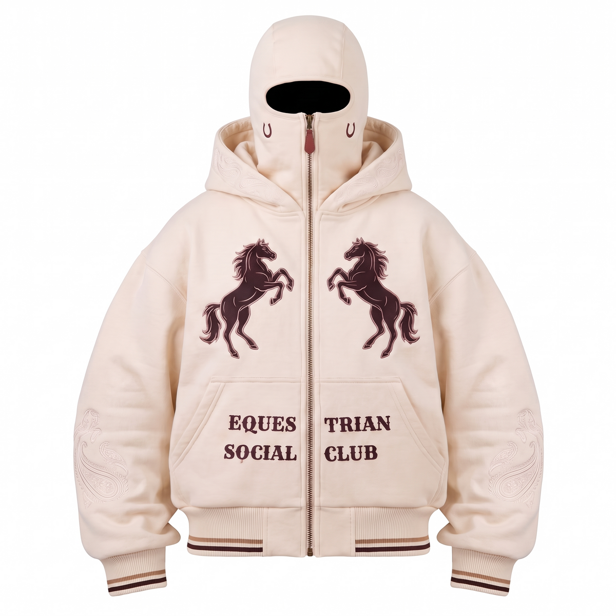 Cream - Equestrian Social Club balaclava zip hoodie, front view