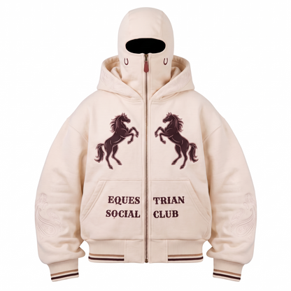 Cream - Equestrian Social Club balaclava zip hoodie, front view