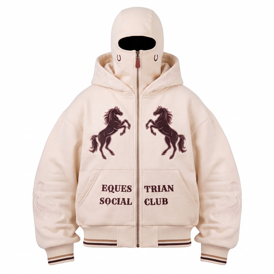 Cream - Equestrian Social Club balaclava zip hoodie, front view