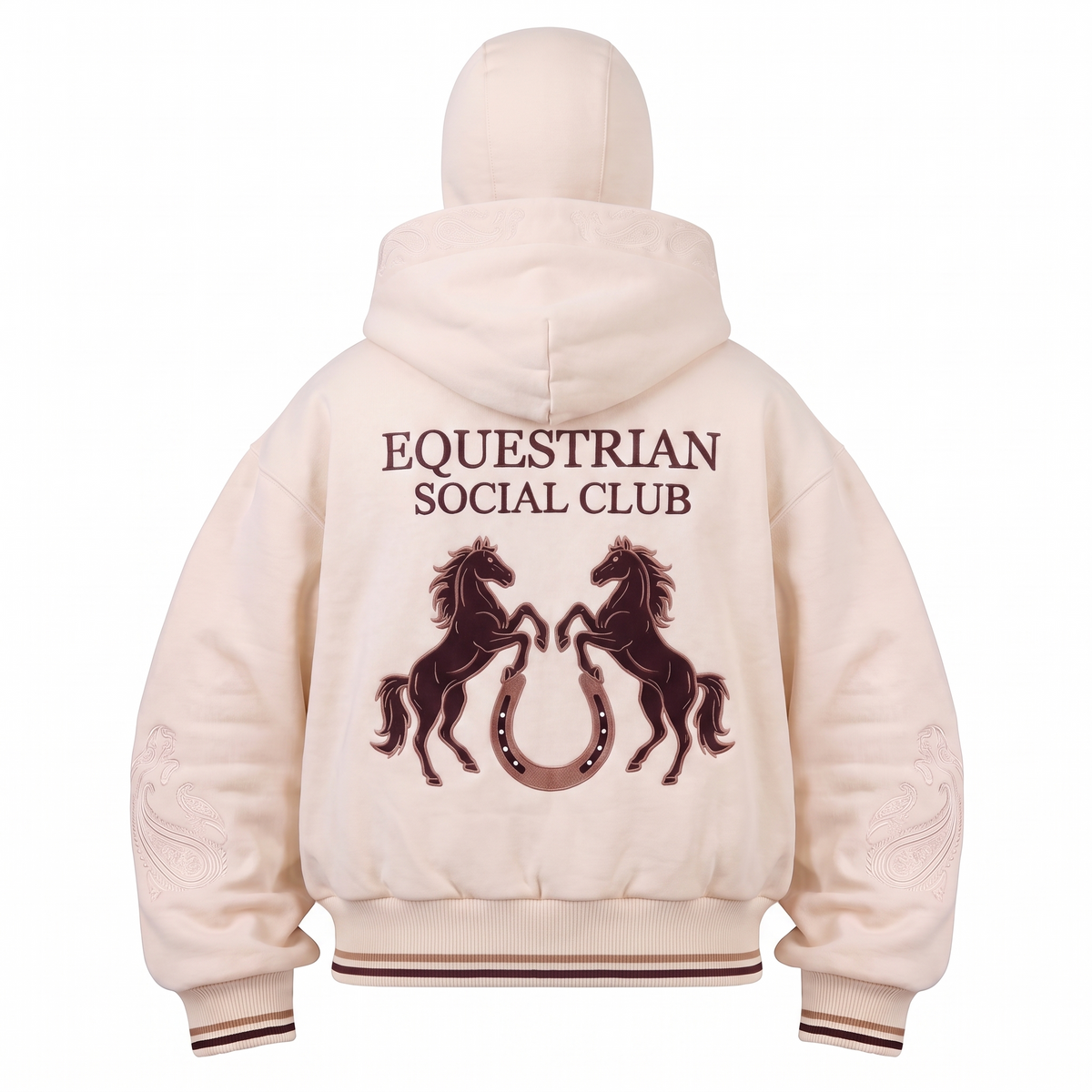 Cream - Equestrian Social Club balaclava zip hoodie, back view