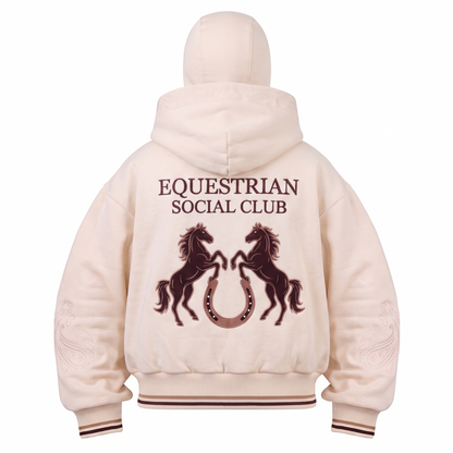 Cream - Equestrian Social Club balaclava zip hoodie, back view