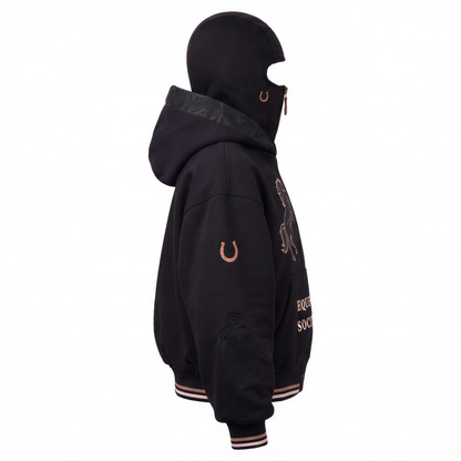Black - Equestrian Social Club balaclava zip hoodie, side view