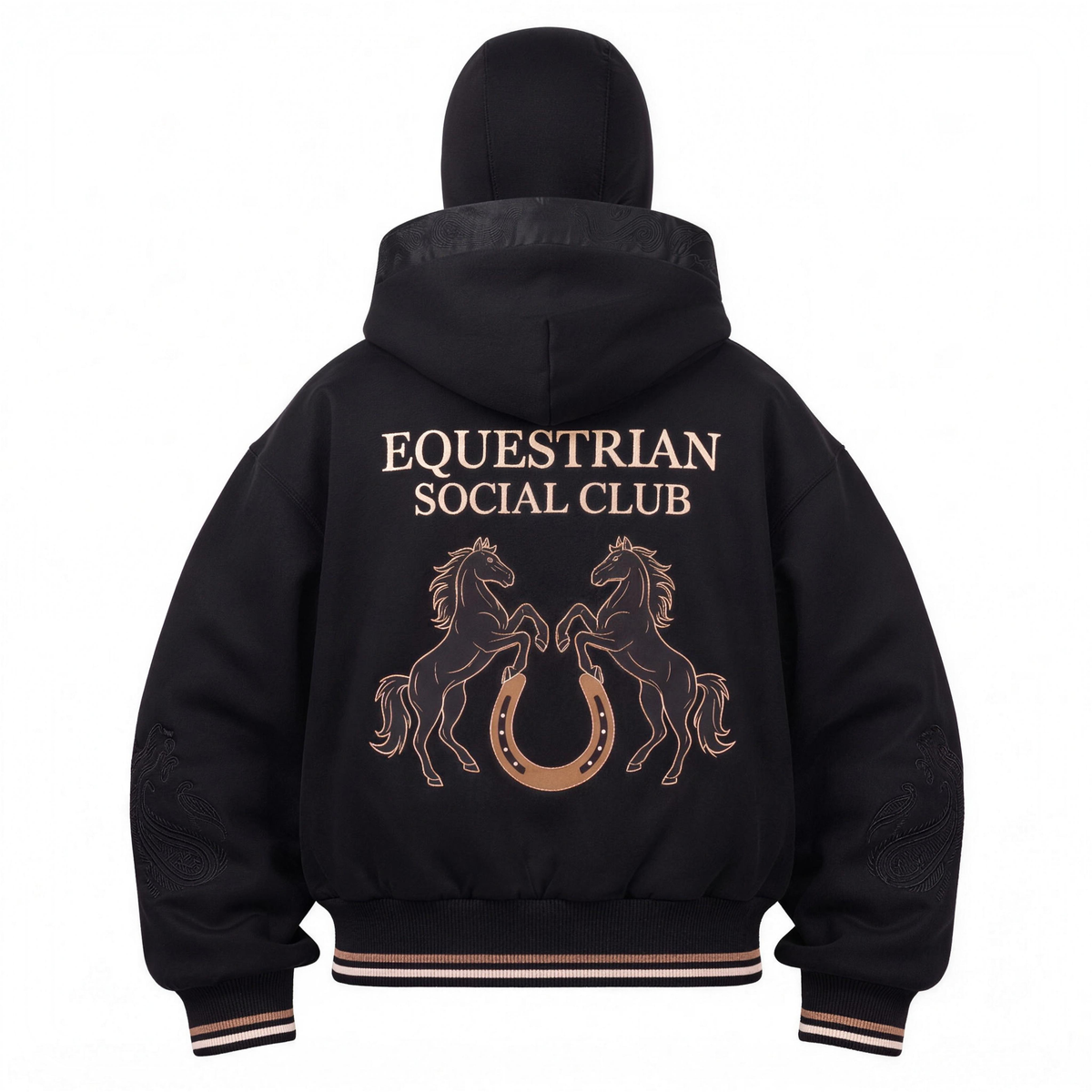 Black - Equestrian Social Club balaclava zip hoodie, back view