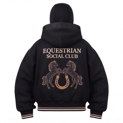 Black - Equestrian Social Club balaclava zip hoodie, back view