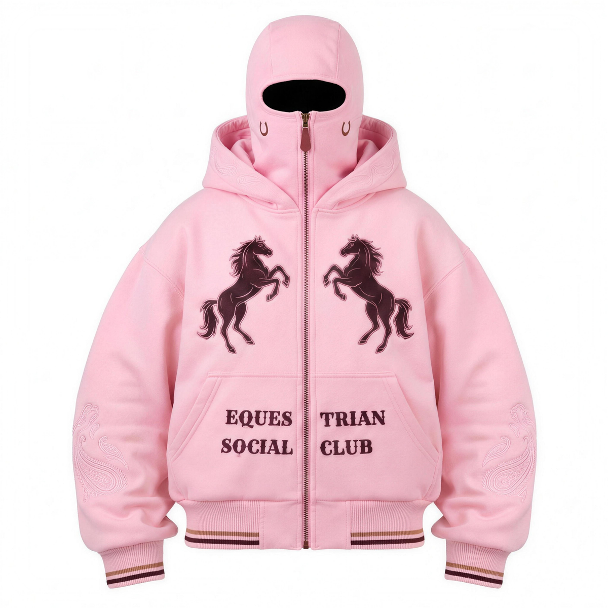 Baby Pink - Equestrian Social Club balaclava zip hoodie, front view