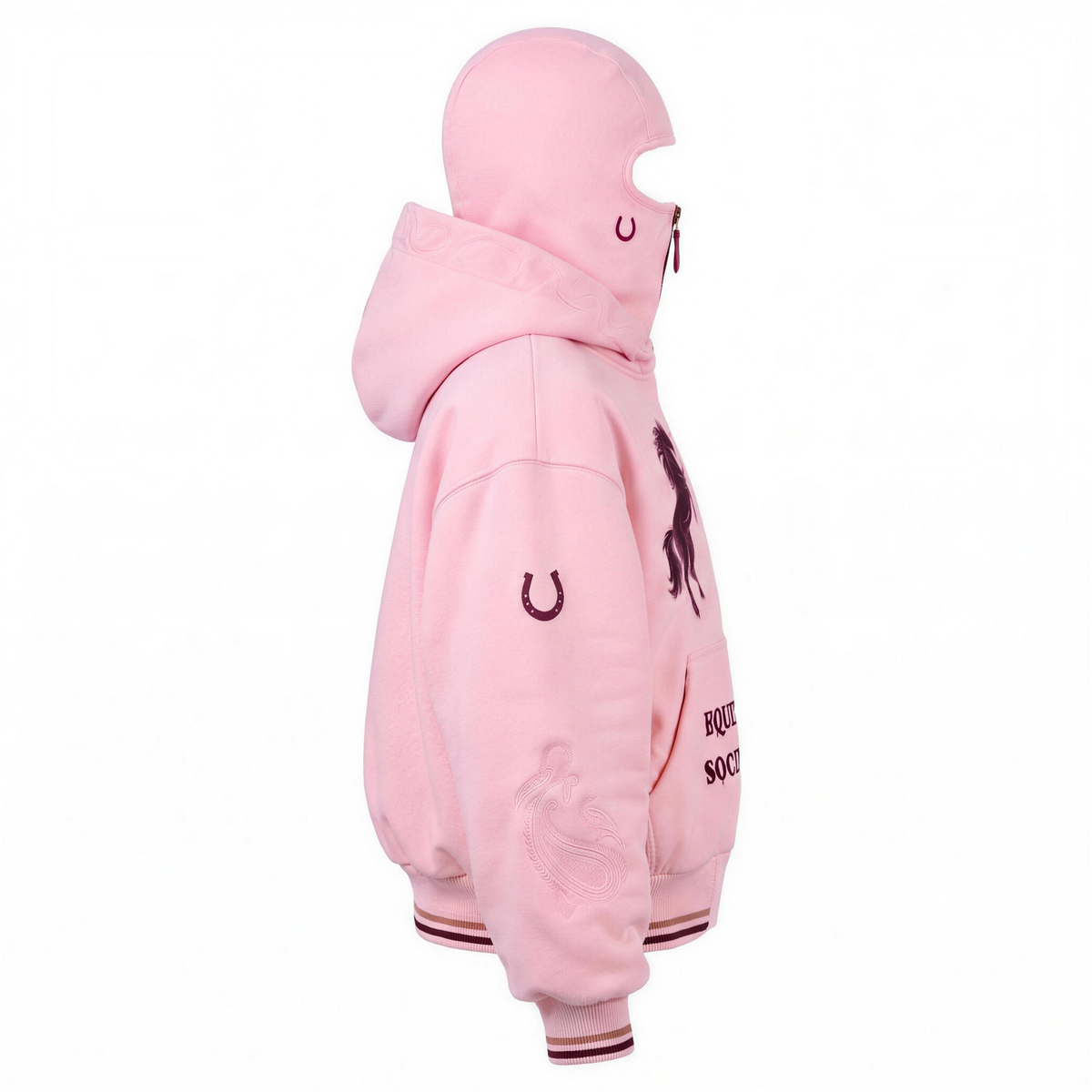 Baby Pink - Equestrian Social Club balaclava zip hoodie, side view