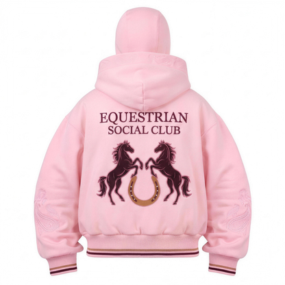 Baby Pink - Equestrian Social Club balaclava zip hoodie, back view